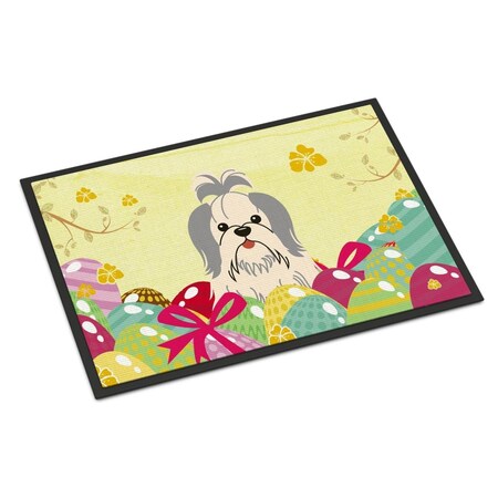 Carolines Treasures 24 x 36 in. Easter Eggs Shih Tzu Silver White Indoor or Outdoor Mat BB6085JMAT
